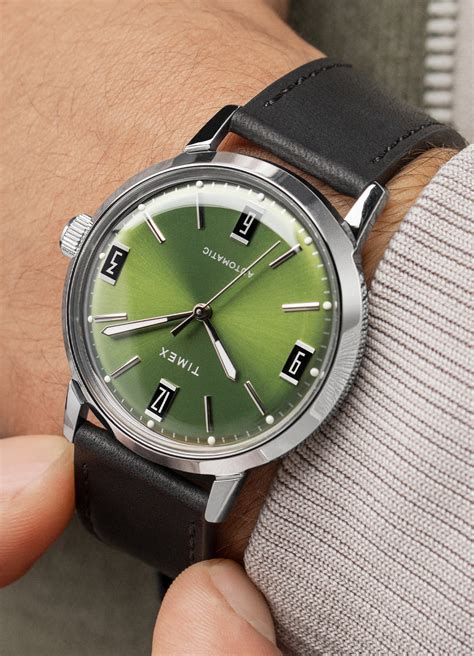 Marlin Automatic Case Green Dial Black Leather Strap Watch