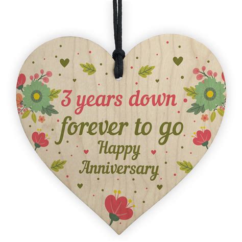 Funny 3rd Wedding Anniversary Gift Wooden Heart Husband Wife