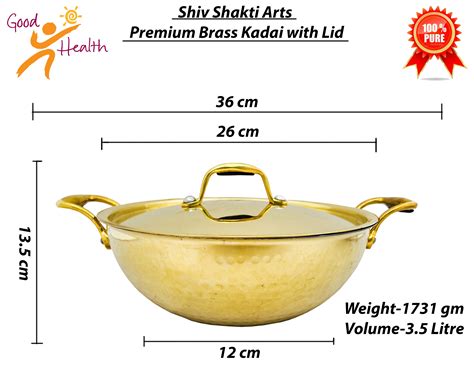 Heavy Gauge Brass Kadai with Lid for Cooking, Hammer Premium Finish wi ...