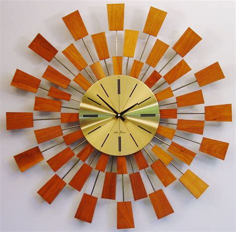 Mid Century Sunburst Wall Clock | Sunburst clock, Mid century modern ...