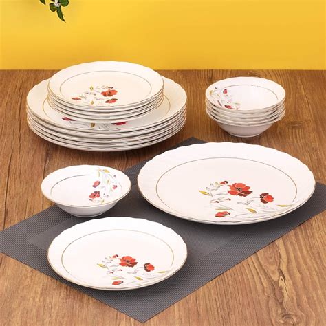 Clay Craft Fine Quality Ceramic Printed Dinner Set 18 Pieces Set, White ...