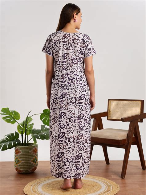Buy Trendy Purple Batik Print Pure Cotton Nighty for Women – 9shines label