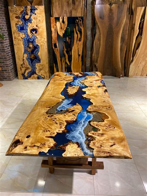 Custom Handmade Live Edge Epoxy Resin Table Top - Gul Natural