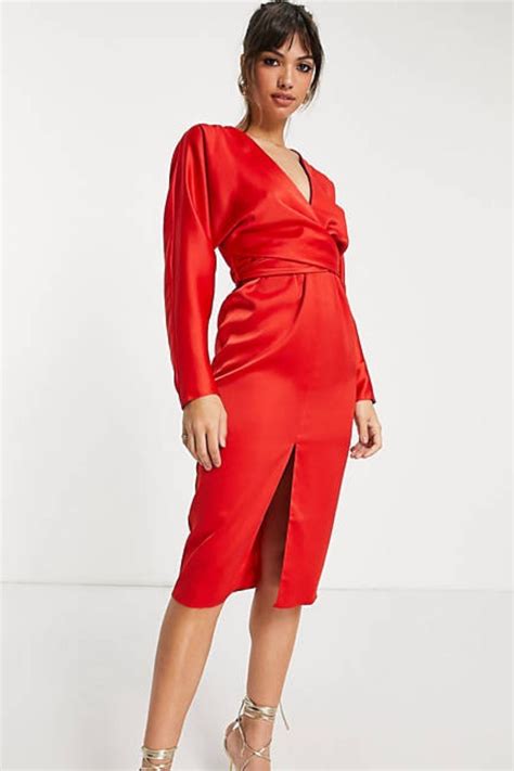 Satin Midi Red Dress – Styched Fashion