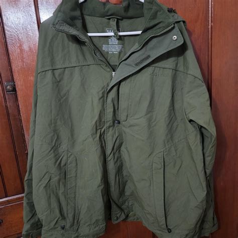 LL Bean Raincoat Fall Jacket Coat Dark Green Hooded... | Depop