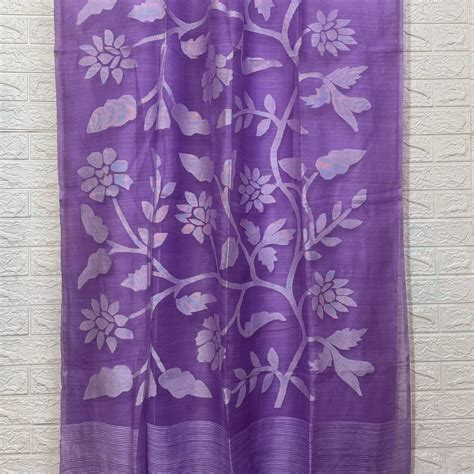 Lavender Jamdani Saree In Half Muslin & Matka Silk With White Motifs ...
