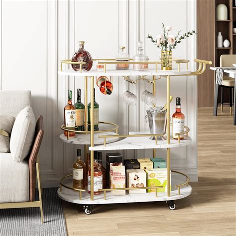 GarveeHome Gold Bar Carts with 4-Tiers Storage Shelves?Mobile Bar ...