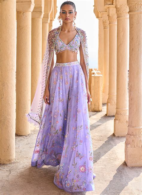Periwinkle Embellished Crop Sharara Set – Lashkaraa India