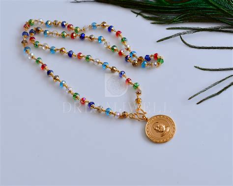 Gold tone multi color beads Sri Narayana guru Pendant pendant with cha ...