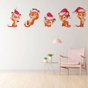 WALLSTICK 57 cm Cute Tiger with Santa Claus Cap Self Adhesive Sticker ...