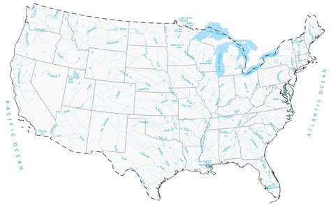 Lakes and Rivers Map of the United States - GIS Geography