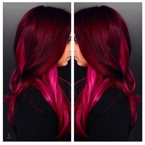 Deep red and hot pink hair | Pink ombre hair, Hair color pink, Red pink ...