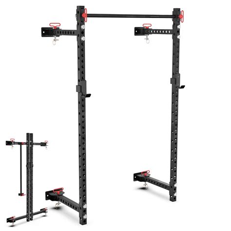 Synergee Folding Wall-Mounted Squat Rack with Pull Up Bar and J Cups ...