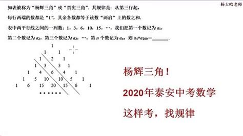 2020泰安中考数学18题：杨辉三角找规律，你会求a200吗
