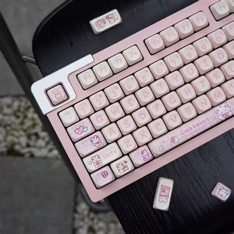 Lancemates Cute Pink Bunny PBT Mechanical Keyboard Keycap Set - 148 ...