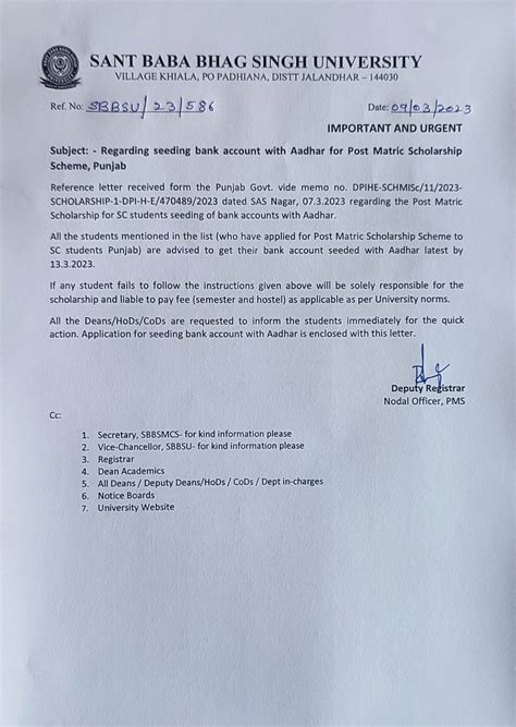 Notice Board Sant Baba Bhag Singh University