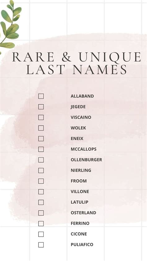 Printable List Of Unique Last Names [PDF Included] - Printables Hub