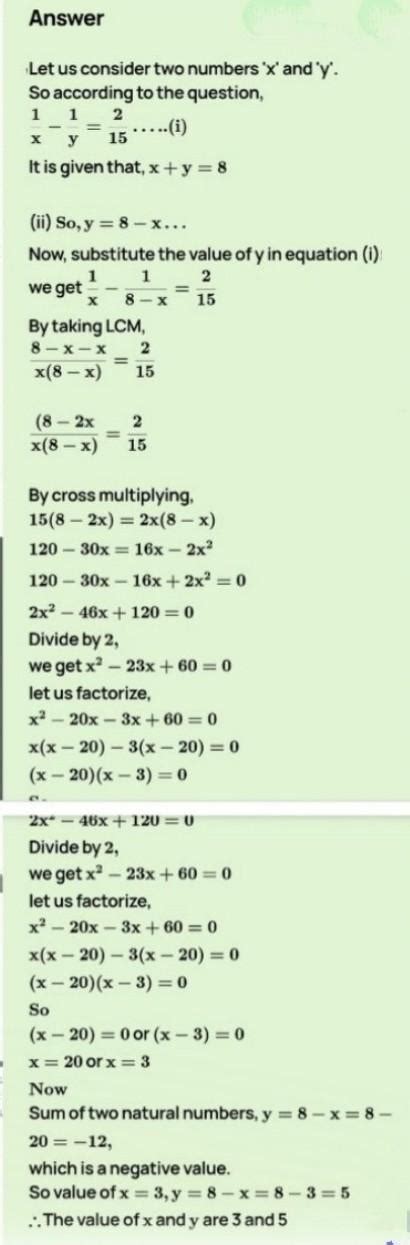 Sum of two natural numbers is eight and the difference of the ...