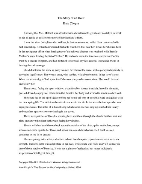 The Story of an Hour - Copyright © by Holt, Rinehart and Winston. All rights reserved. Kate ...