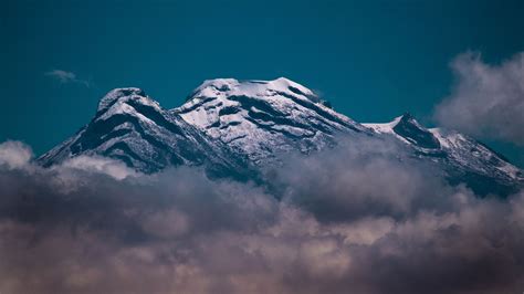 Download wallpaper 2560x1440 mountain, volcano, peak, clouds, snow ...