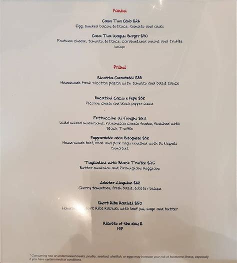 Menu at Casa Tua Aspen pub & bar, Aspen