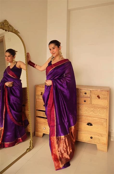 Dark Purple Plum Chanderi silk saree with zari lines on pallu – Roots ...