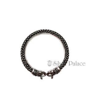 Oxidised Silver Elephant Head Adjustable Kada For Men - Silver Palace