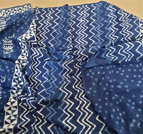 Indigo Bagru Block Print Cotton Saree with Blouse – RKG SHOPPING