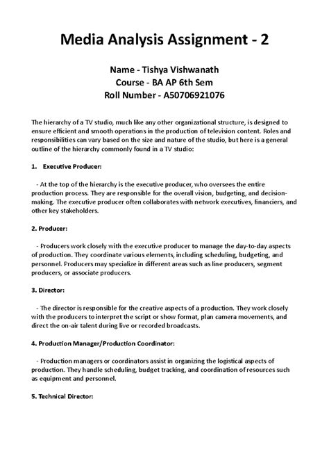 Media Analysis notes - Media Analysis Assignment - 2 Name - Tishya ...