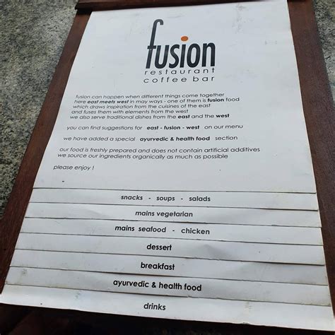 Menu at fusion, Kovalam