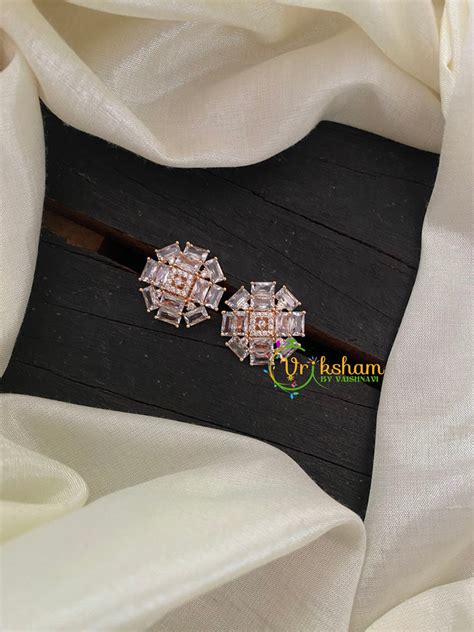 Rose Gold American Diamond Stud -Geometric -G6648 – vrikshamindia
