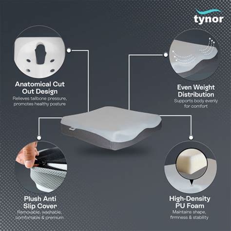 TYNOR Coccyx Cushion Seat, Grey, Universal Size, 1 Unit Back / Lumbar ...