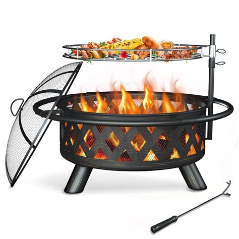 がございま Large Fire Pits Wood Burning 44'' High Chimineas Fire Pit Steel ...