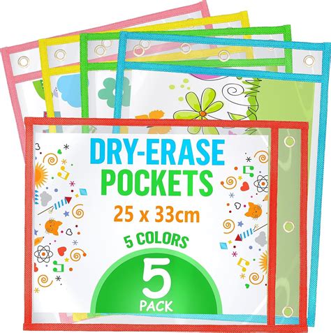5 Pack Dry Erase Pockets Reusable Sleeves A4-25x33 cm Dry Erase Pocket ...
