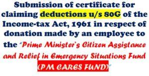 Submission of certificate for claiming deductions u/s 80G of the Income ...
