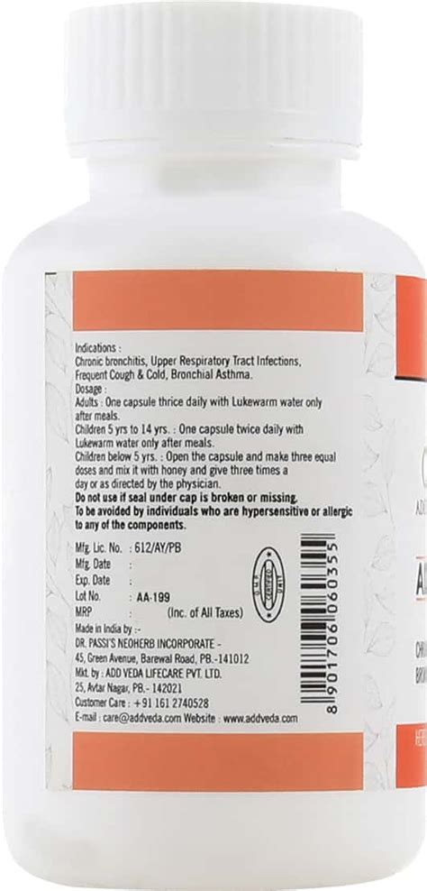 Buy ADD VEDA AIR- -FOR CHRONIC BRONCHITIS BRONCHIAL ASTHMA 60 CAPSULES ...