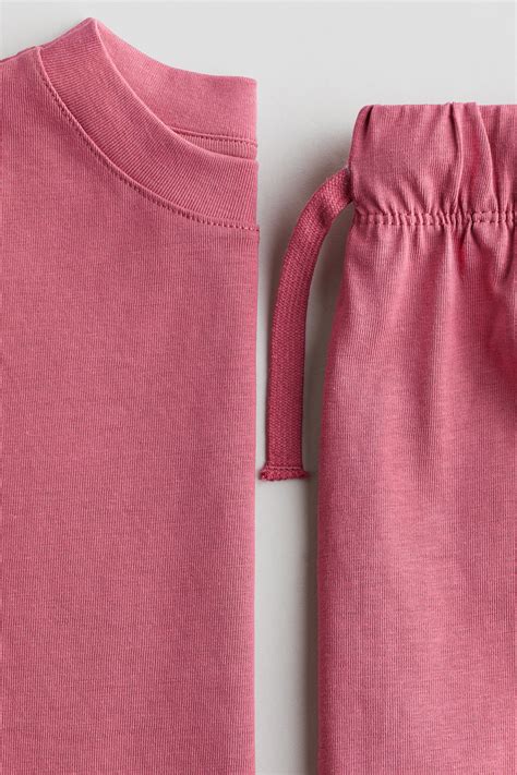 2-piece cotton jersey set - Dark pink - Kids | H&M IN