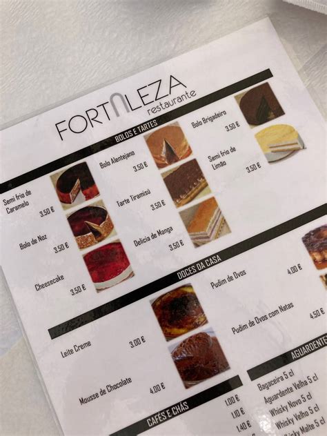 Carta del restaurante Fortaleza del Valença, Valença