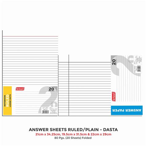 Answer Sheets Ruled/Plain-Dasta, 80 Pages (20 Sheets) Folded – Neelgagan