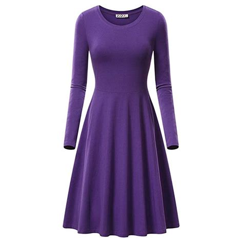 Lmnyox Women's Long Sleeve Crew Neck Dress Elegant High Waist Pleated ...