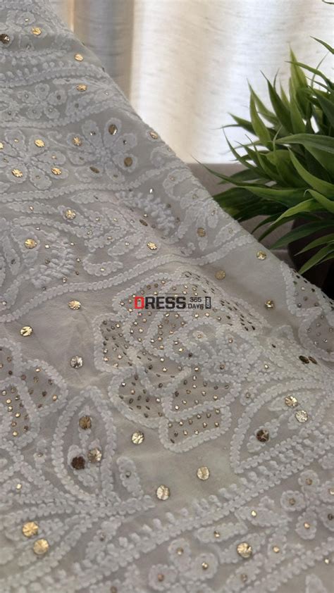 Ivory White Mukaish Chikankari Saree – Dress365days