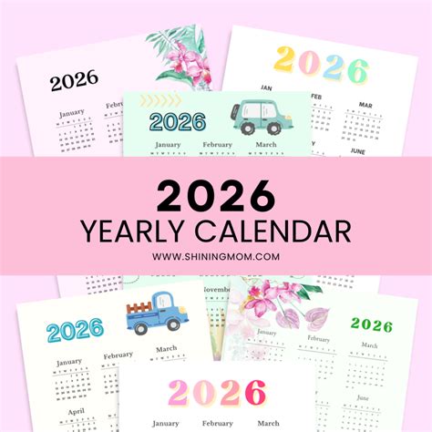 2026 Yearly Calendar - 35 Free & Stylish One-Page Templates!