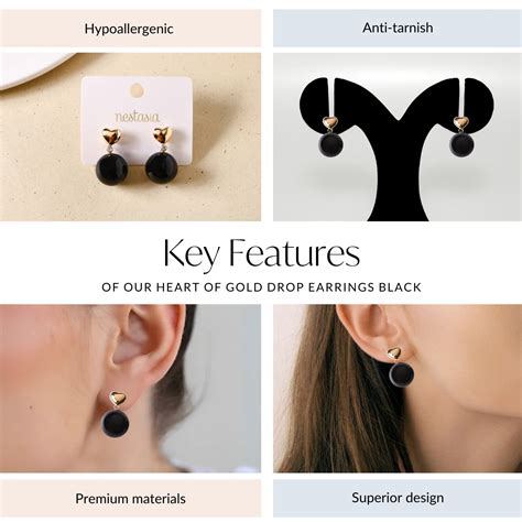 Jewellery Online - Premium Heart Of Gold Drop Earrings Black | Nestasia