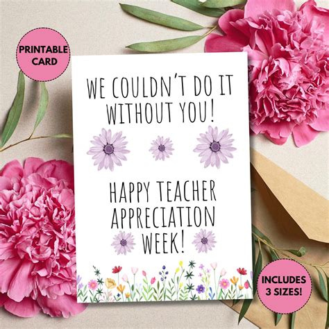 Printable Teacher Appreciation Week Card | Thank You Teacher Card | Cute Thank You Card for ...