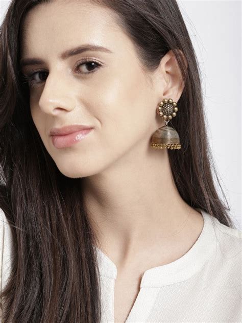 Shop Rubans Oxidised Silver & Antique Gold-Toned Dome-Shaped Jhumkas ...