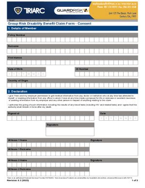 Fillable Online triarc co Group Risk Disability Benefit Claim Form ...
