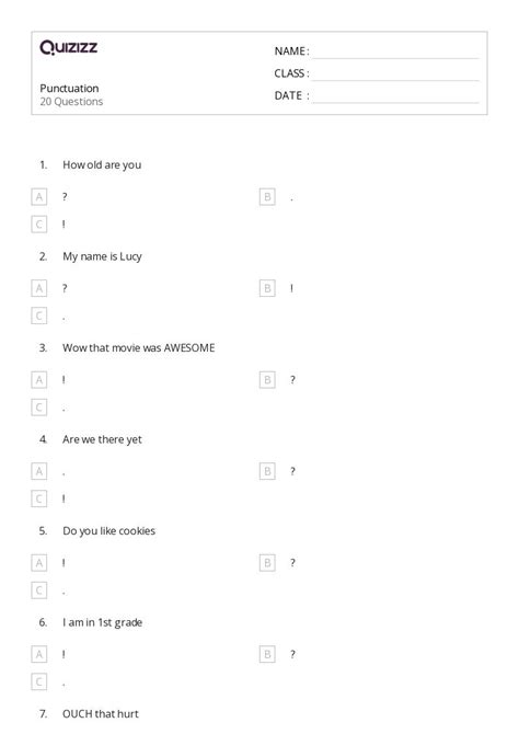 50+ Punctuation worksheets for 2nd Class on Quizizz | Free & Printable