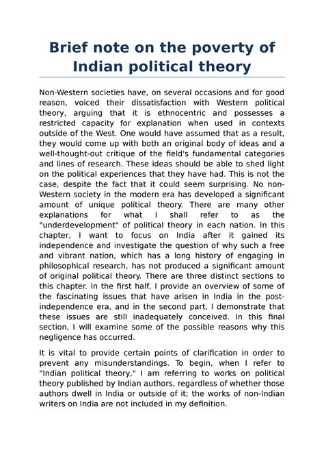 Brief note on the poverty of Indian political theory - Brief note on ...