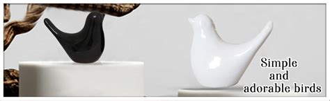 SRJANA Creative Black and White Glossy Ceramic Birds Figurines Home ...