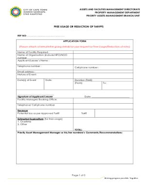 Fillable Online free usage or reduction of tariffs application form Fax ...